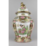 A Large 20th Century Chinese Porcelain Famille Rose Medallion Baluster Vase and Cover Decorated in