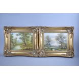 Two Gilt Framed Prints, Wooded Streams, 24x19cms