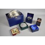 A Collection of Various Items to Comprise Boxed Silver Plated Coasters, Playing Cards, Glass