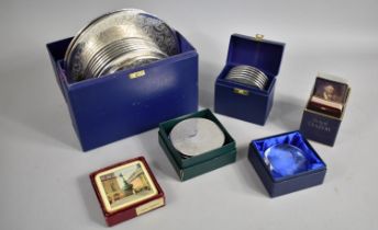 A Collection of Various Items to Comprise Boxed Silver Plated Coasters, Playing Cards, Glass