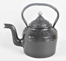 A Vintage Heavy Black Painted Cast Iron Kettle, 26cms High