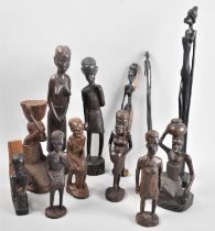 A Collection of Various African Tribal Figural Souvenirs, Tallest 39cms High