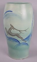 A Glazed Ceramic Vase Decorated with Stags, Signed Shufflebottom, BSA to Base, 31cms High