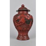 A 19th Century Chinese Cinnabar Vase and Cover Decorated with Figures in Garden Setting, Condition