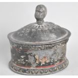 An Early 19th Century Lead Tobacco Box of Oval Form with Lid Having Slave Head Finial, Traces of