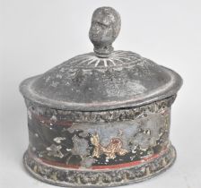 An Early 19th Century Lead Tobacco Box of Oval Form with Lid Having Slave Head Finial, Traces of