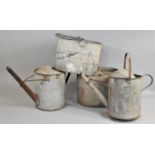 Two Vintage Galvanised Iron Mop Buckets together with Two Watering Cans