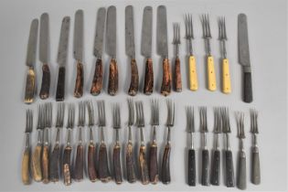 A Collection of Various Vintage Bone and Antler Handled Knives and Forks to Include Examples by