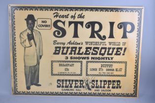 A Framed Reproduction Printed Metal Burlesque Show Advertising Sign, 70x50cms