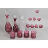 A Set of Overlaid Cranberry Glass to Comprise Four Tumblers, Four Sherries, Four Liqueres and Two