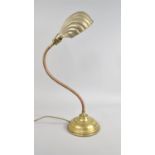 A Vintage Copper and Brass Adjustable Desktop Reading Light with Shell Shade, Condition Issues