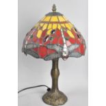 A Reproduction Tiffany Style Table Lamp with Jewelled Shade, 41cms High