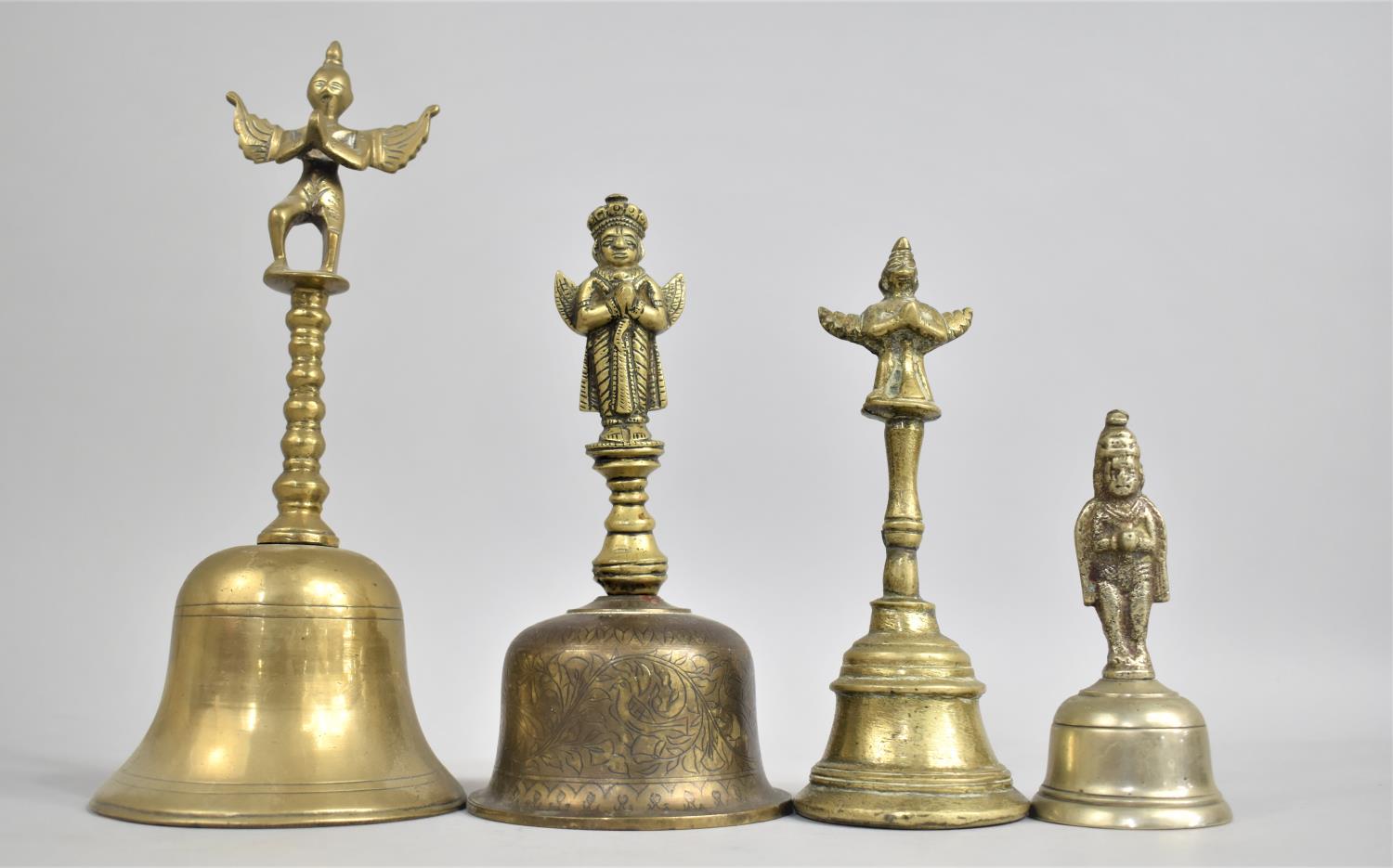 A Collection of Indian Brass Temple Bells, Tallest 26cms