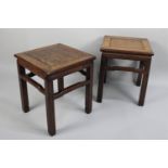 A Pair of Early 20th Century Chinese Hardwood Low Tables/Stools on Stretcher Square Supports,