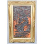 A Large Gilt Framed Oil on Board Depicting Oriental Junk, 39x75cms