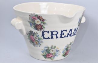 A Late 20th Century Transfer Printed Cream Stein with Two Handles, 27cms Diameter and 19cms High