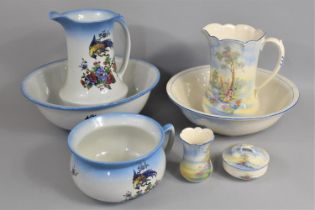 Two Mid 20th Century Toilet Jug and Bowl Sets, both with some condition issues