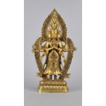 A Reproduction Tibetan Gilt Bronze Study of Buddha/Ushnishavijaya with Jewelled Decoration, 28cm