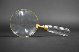 A Modern Large Desktop Magnifying Glass with Faceted Glass Handle, 22cms Long