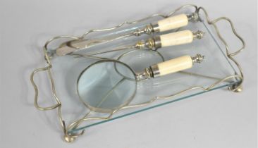 An Edwardian Silver Plate and Glass Rectangular Tray together with a Set of Matching Items to