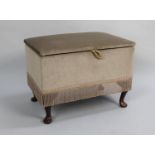 A Velour Upholstered Sewing Box with Lift Lid, 46cms Wide