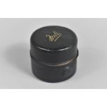 A Vintage Circular Travelling Inkwell with Hinged Lid and Cover, Retaining Original Glass Ink Bottle