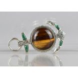 A Silver Tigers Eye and Malachite Mounted Brooch Anchor Brooch, Stamped 925