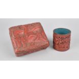 Two Pieces of Early/Mid 20th Century Chinese Cinnabar to Comprise Pot and Hinged Box, Both Carved