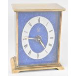 A Modern Gold Circle Mantel Clock with Blue Enamelled Lapis Lazuli Style Dial, Swiss Battery