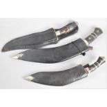 A Collection of Three Vintage Kukri Knives with Leather Scabbards