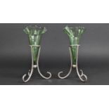 Pair of Edwardian Silver Plated and Green Glass Trumpet Epergnes, 16.5cm High