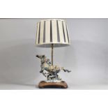 A Modern Table Lamp, The Wooden Base Mounted with Patinated Metal Study of Galloping Mustang,