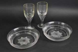 A Pair of 19th Century Glass Dishes, 24cm diameter, (Condition Issues) Together with a Pair of Heavy