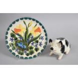 A Hill Pottery Wemyss Black Spotted Pig Together with a Hill Pottery Plate, Limited Edition 27/50