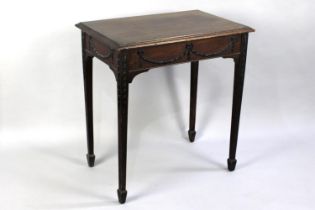 An Edwardian Rectangular Mahogany Side Table with Moulded Swag Mounts of Tapering Square Supports