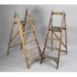 A Pair of Vintage Wooden Decorated Step Ladders