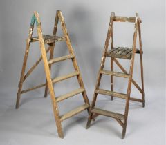 A Pair of Vintage Wooden Decorated Step Ladders