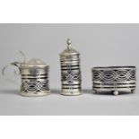 An Edwardian Silver Three Piece Cruet to Comprise Salt, Mustard and Shaker by Levi and Solomon, with