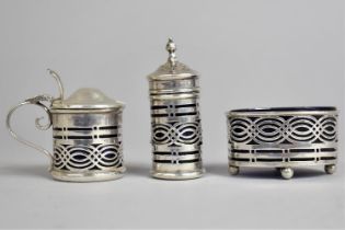 An Edwardian Silver Three Piece Cruet to Comprise Salt, Mustard and Shaker by Levi and Solomon, with