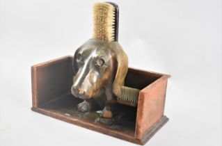 An Edwardian Wooden Book Trough together with a Carved Wooden Brush Tidy in the Form of a Dogs Head,