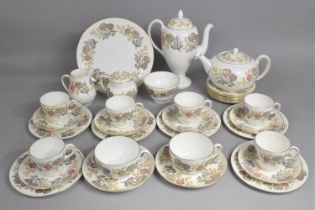A Wedgwood Lichfield Pattern Tea Set to comprise Coffee Pot, Teapot, Cake Plate, Milk Jug, Sugar