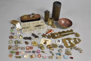 A Collection of Militaria to include Buttons and Badges, Enamelled Badges, Lenses, Army Issue Boot