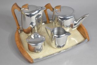 A Picquot Ware Five Piece Service to comprise Tray, Sugar Bowl, Teapot, Hot Water Pot, Milk Jug