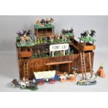 A Wooden Cowboy Fort Containing Large Quantity of Cowboy, Indian and Soldier Figures etc, 61cm wide