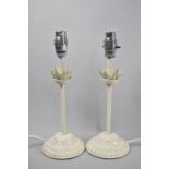 A Pair of Cream Painted Metal Table Lamps, 29cms High