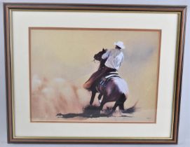 A Framed Print, Cowboy Roping, 39x29cms