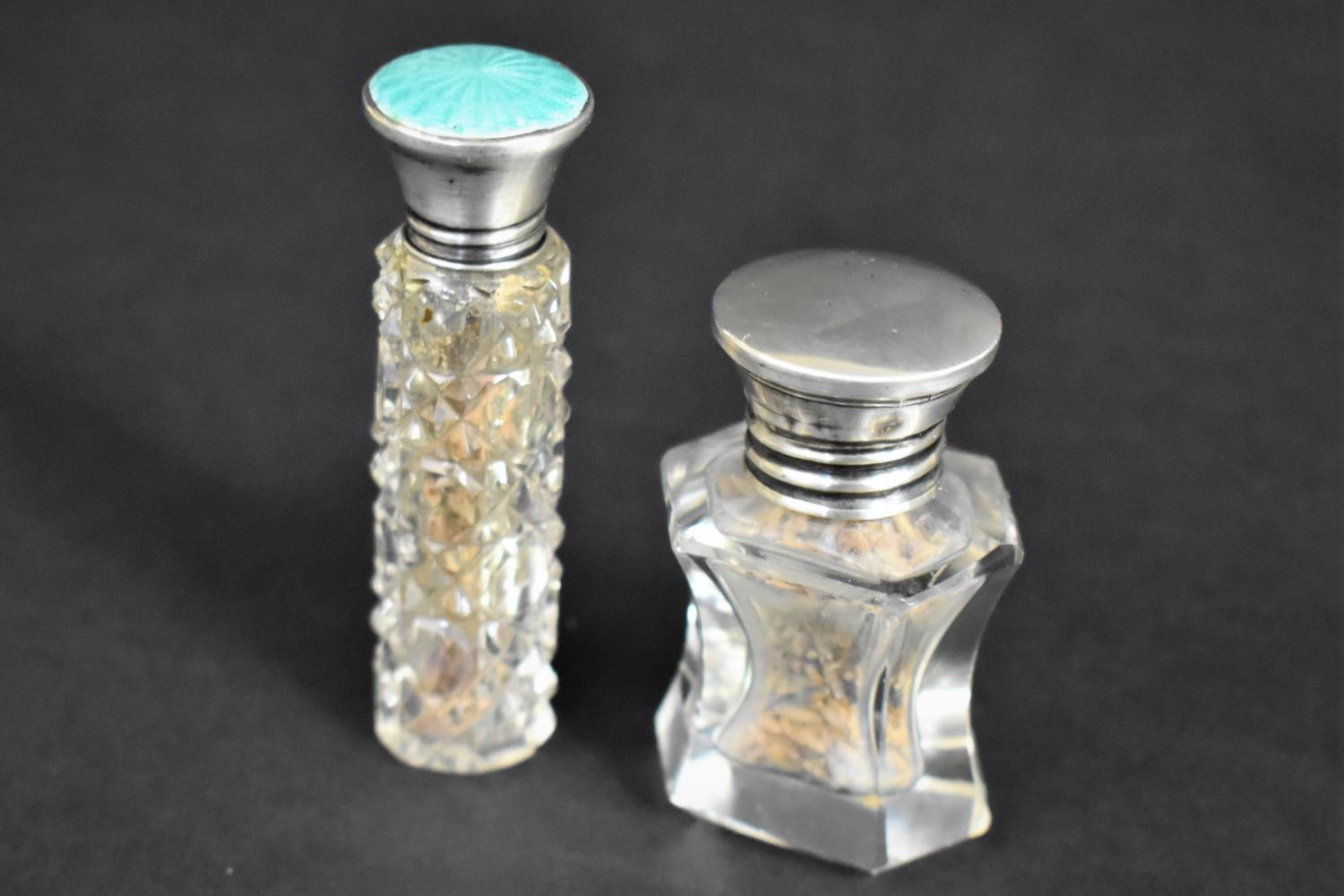 Two Glass and Silver Topped Dressing Table Scent Bottles, both with Birmingham Hallmarks for 1918 - Image 2 of 4