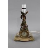 A Vintage Smiths Sectric Mantel Clock and Table Lamp decorated with Leaves, Barrel Movement on