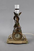 A Vintage Smiths Sectric Mantel Clock and Table Lamp decorated with Leaves, Barrel Movement on