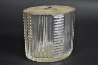 An Art Deco Cut Glass and Silver Mounted Pot of Oval Form, 13.5cm high